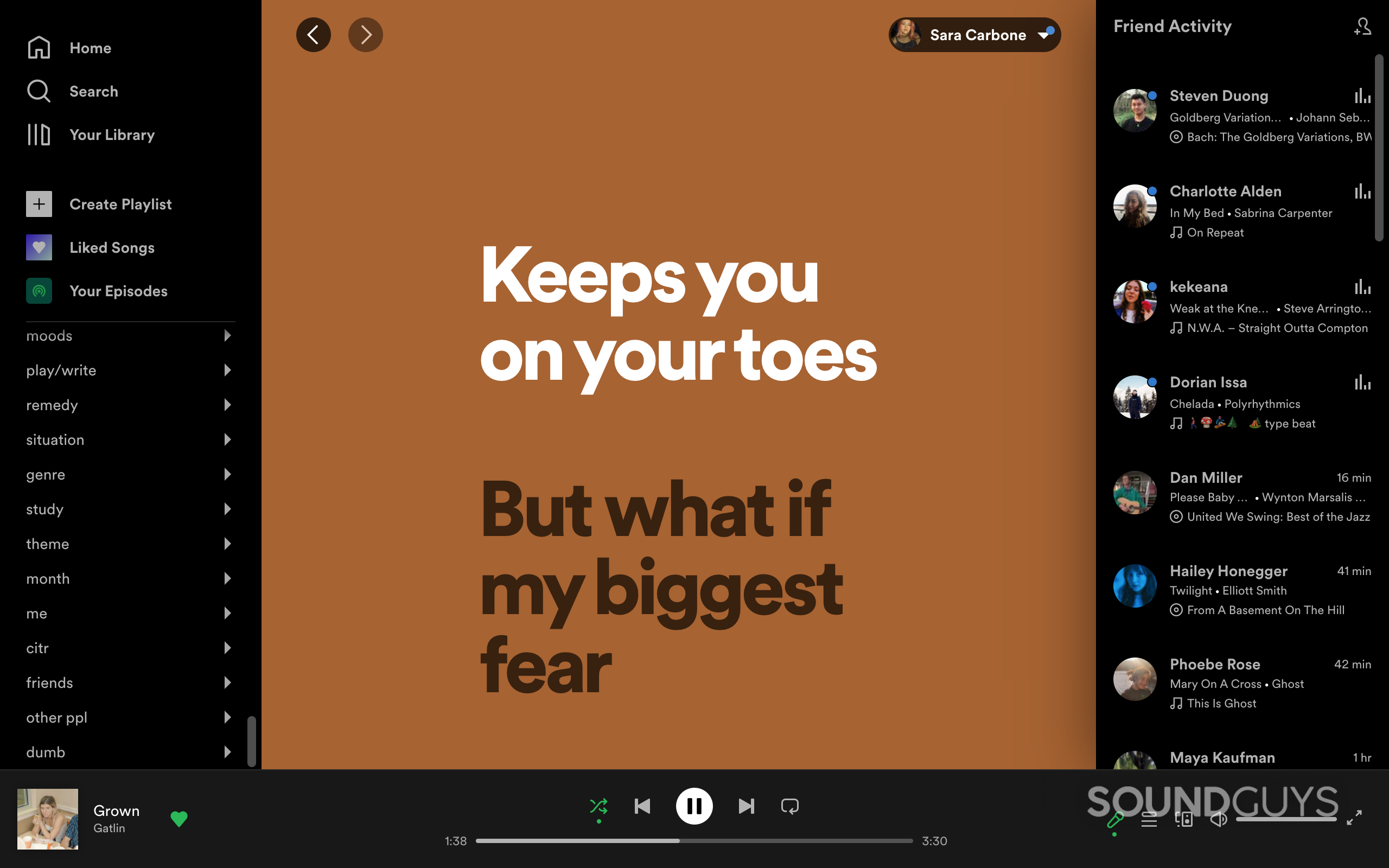 Spotify-desktop-screenshot-lyrics Spotify desktop interface karaoke window.